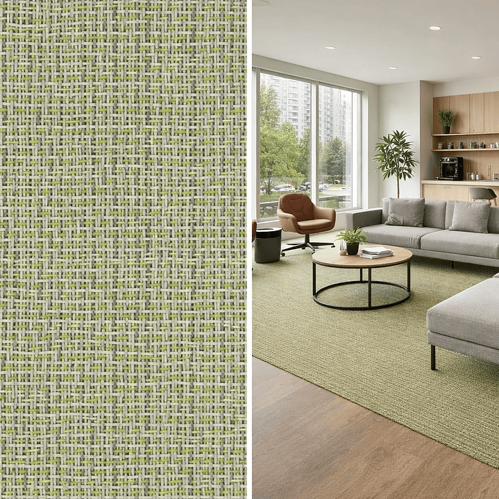 Alfombra vinílica DB5155A – Tejido verde y beige | Lavable, antideslizante, acabado al corte 5