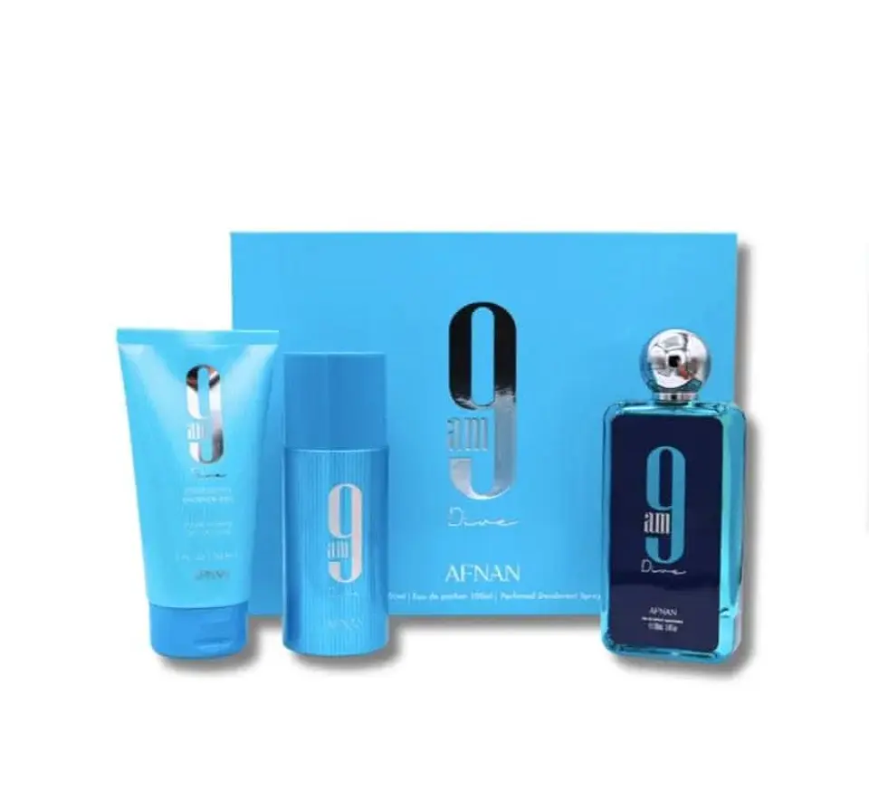 Afnan 9 AM Dive Set EDP 100 ML + Shower Gel 150 ML + Deo 150 ML Unisex 1