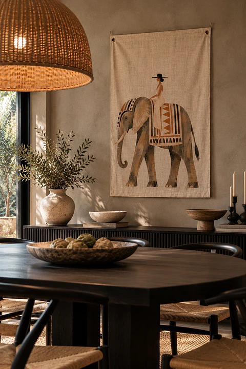 DECO TEXTIL LIENZO MUJER ELEFANTE