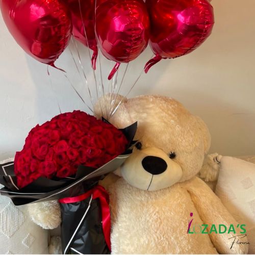 Mega Sorpresa de Amor – 60 Rosas, Peluche Gigante y Globos d