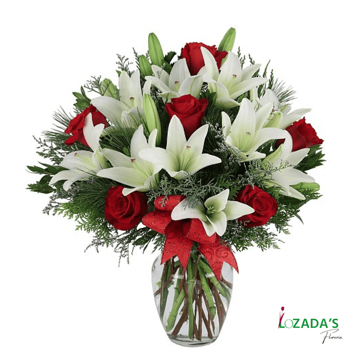 Florero de Liliums Blancos y Rosas Rojas 1