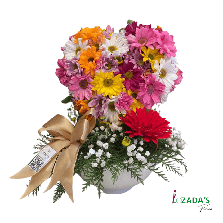 Corazón Aéreo de Flores San Valentín en Base de Cerámica 1