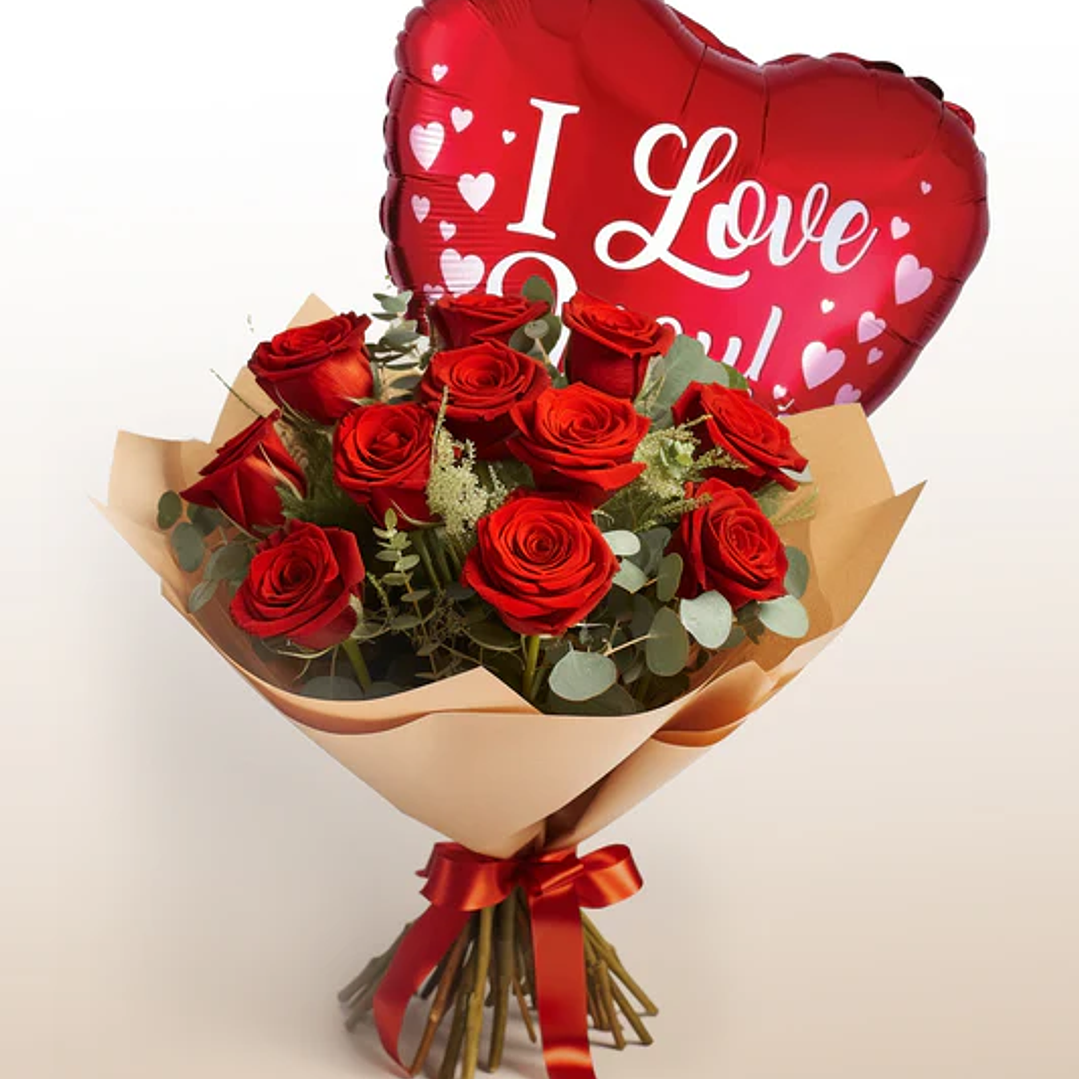 Ramo San Valentín - Con Rosas Rojas y Globo Elige la canatidad de Rosas 1