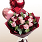 Ramo San Valentín - Mix de Rosas Rojas y Rosadas con Globos - Miniatura 1