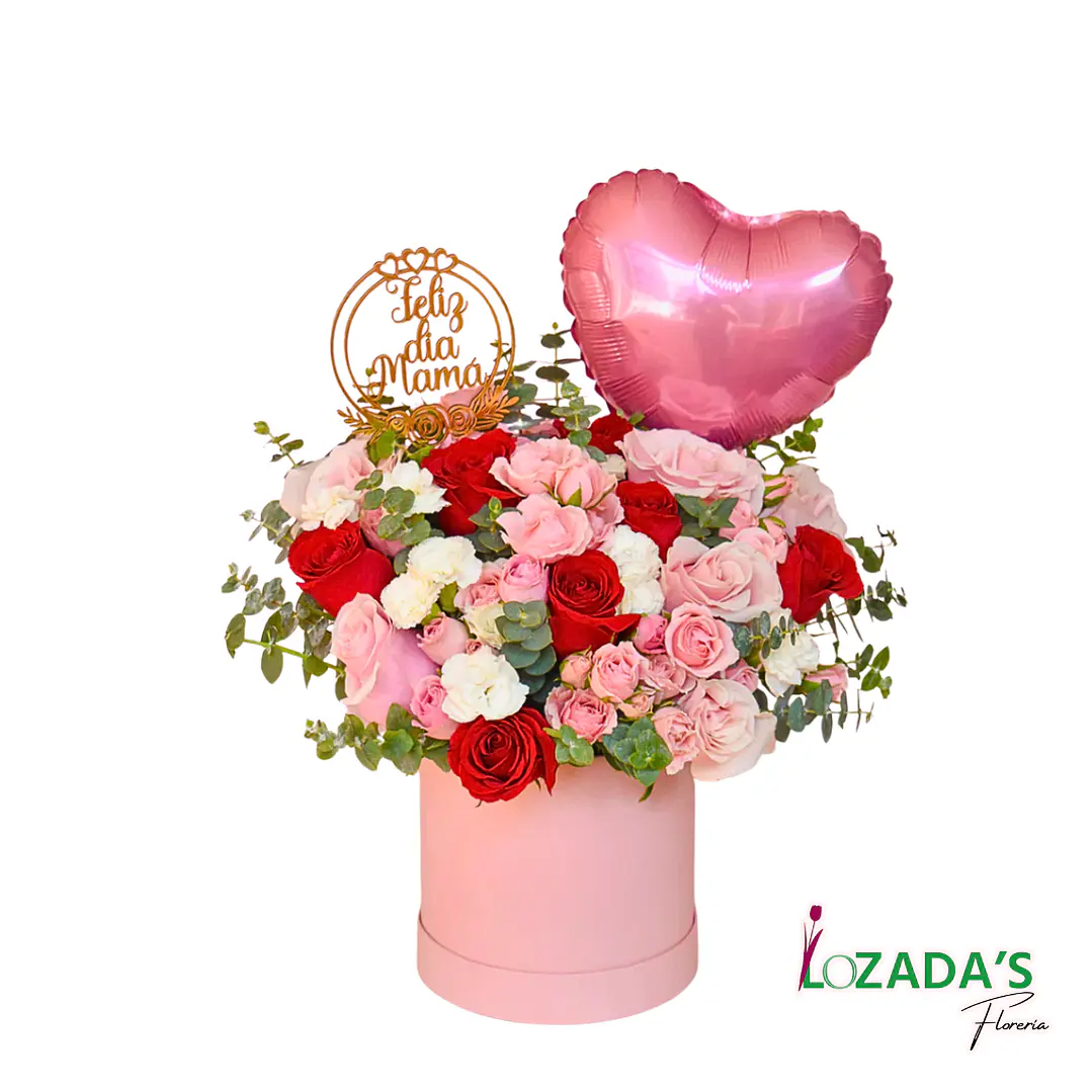 Feliz Día Mamá - Arreglo floral de Rosas mixtas y Globo 1