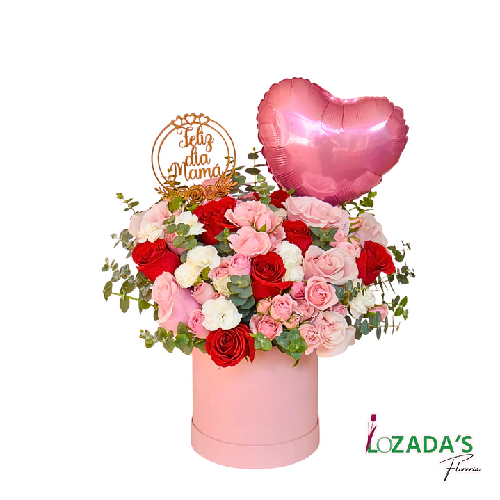 Feliz Día Mamá - Arreglo floral de Rosas mixtas y Globo 1