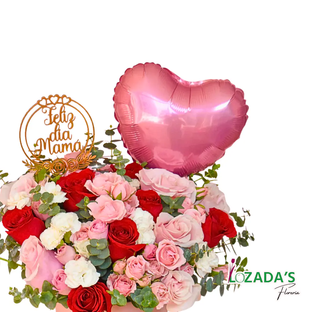 Feliz Día Mamá - Arreglo floral de Rosas mixtas y Globo 2