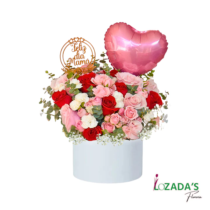 Feliz Día Mamá - Arreglo floral de Rosas mixtas y Globo 3