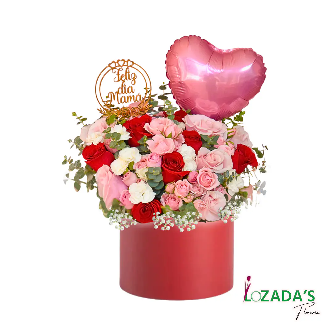 Feliz Día Mamá - Arreglo floral de Rosas mixtas y Globo 6
