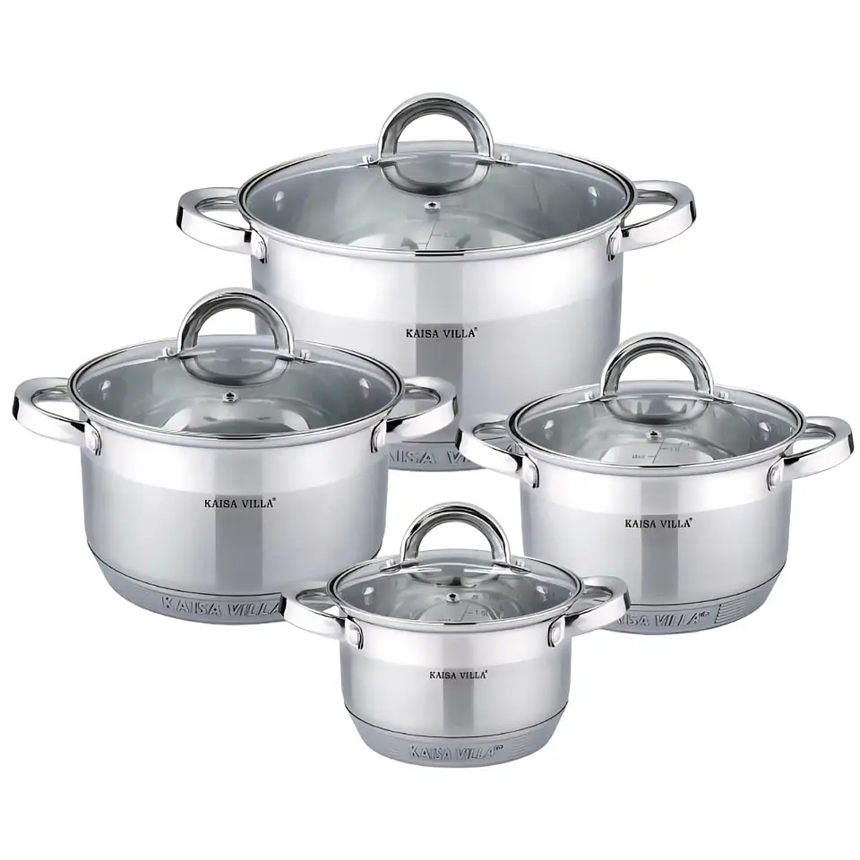 Set de 4 ollas de acero inoxidable Kaisa Villa con tapas de vidrio templado 1