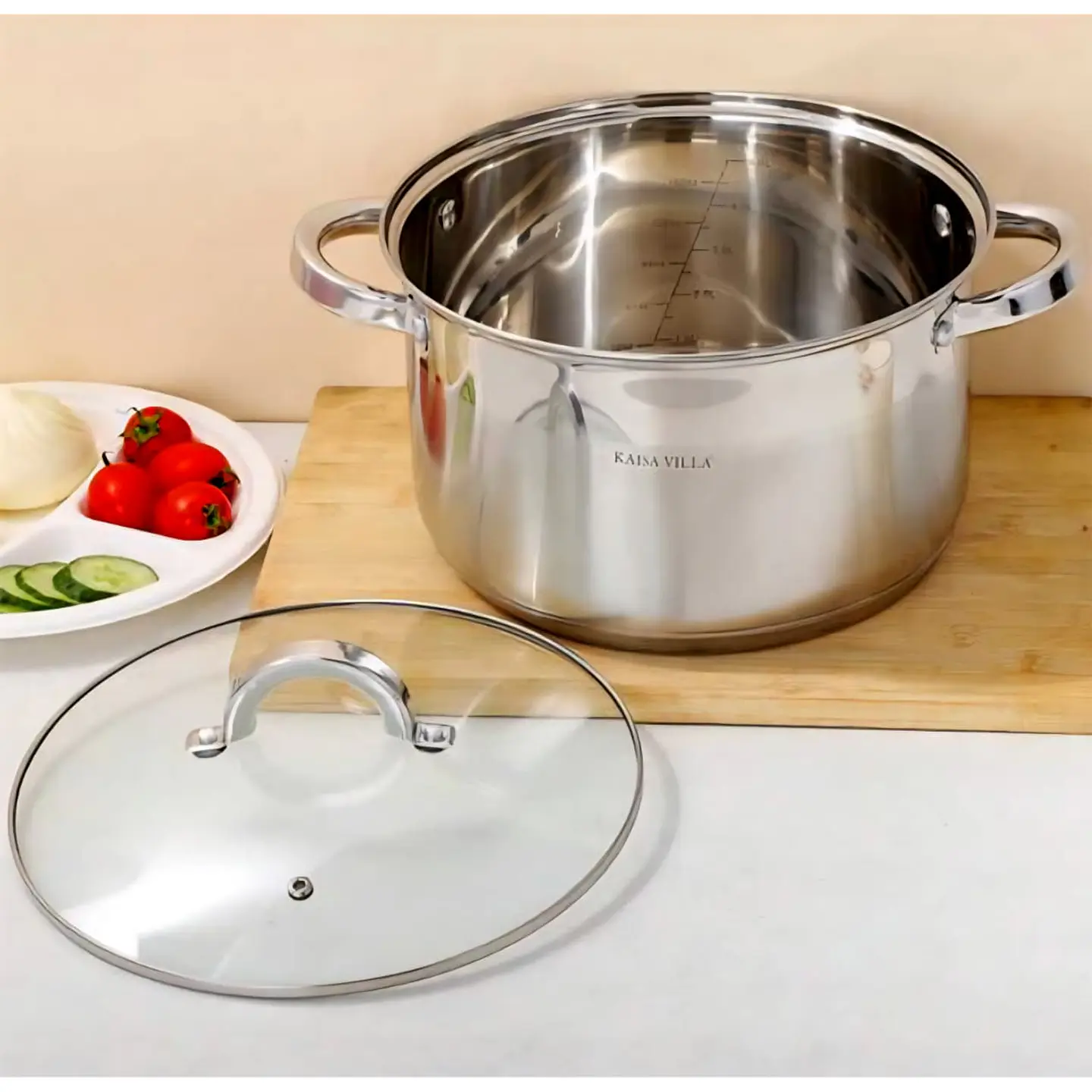 Set de 4 ollas de acero inoxidable Kaisa Villa con tapas de vidrio templado 4