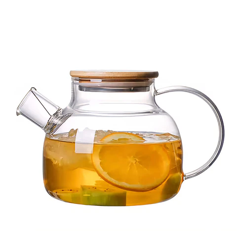 Tetera de vidrio borosilicato con tapa de bambú