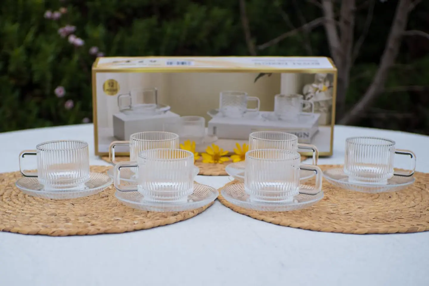 Set de 6 tazas + 6 platos de vidrio (150 ml) 5