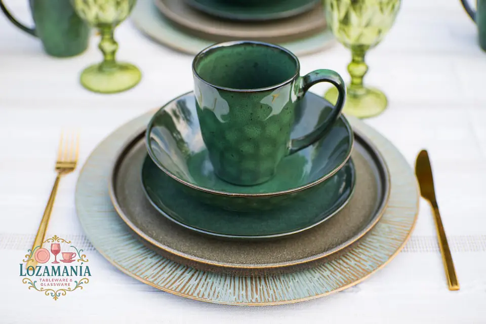 Set de loza Rustica 4 personas 16 piezas Verde 6