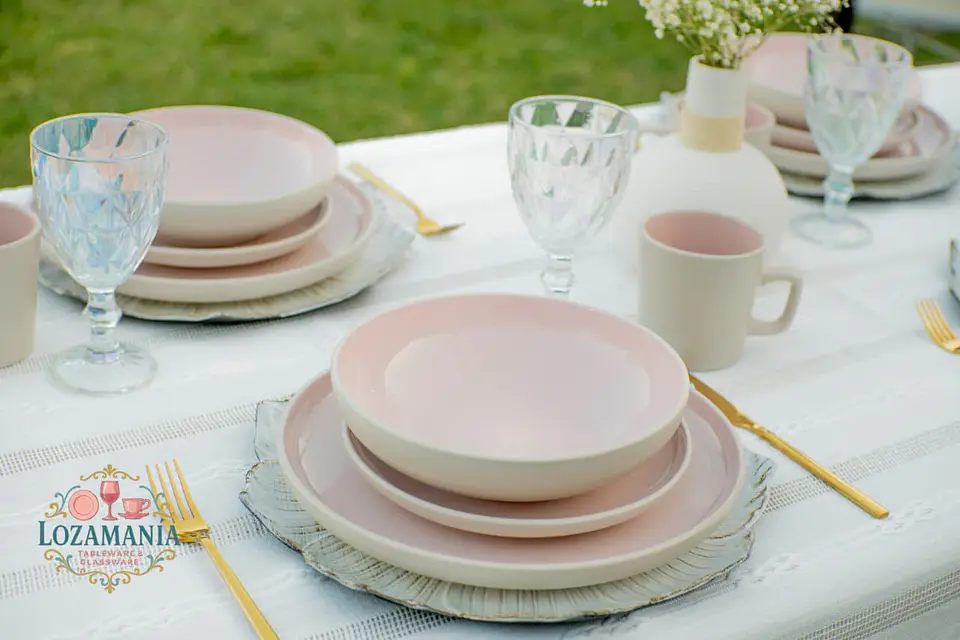 Set de Loza para 4 personas 16 piezas Rosa y Beige 3