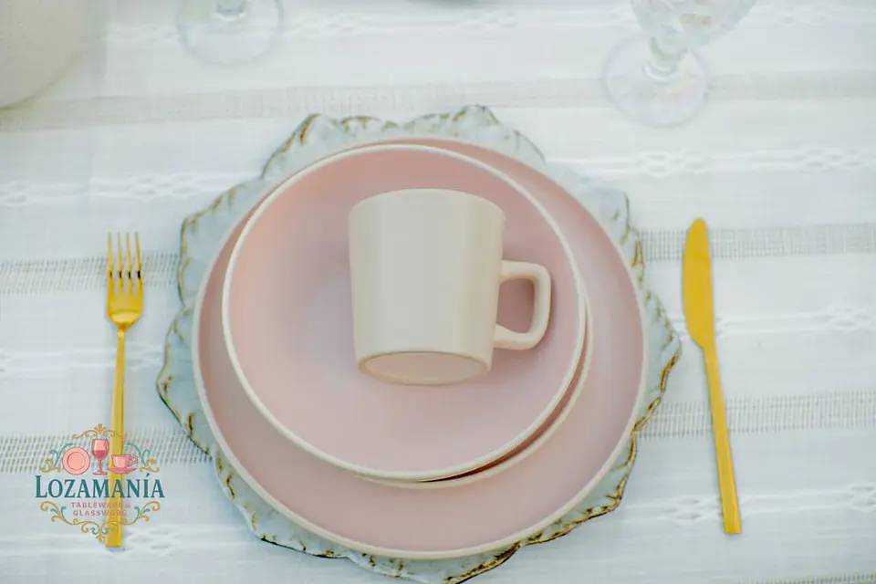 Set de Loza para 4 personas 16 piezas Rosa y Beige 7