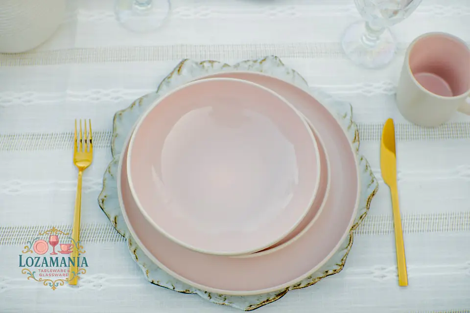 Set de Loza para 4 personas 16 piezas Rosa y Beige 6
