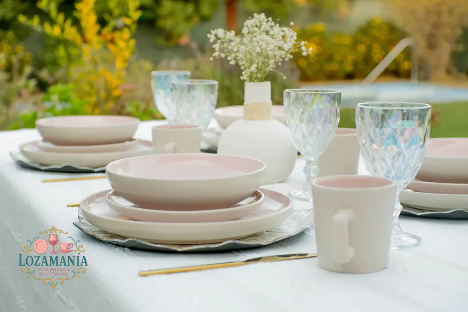Set de Loza para 4 personas 16 piezas Rosa y Beige 10