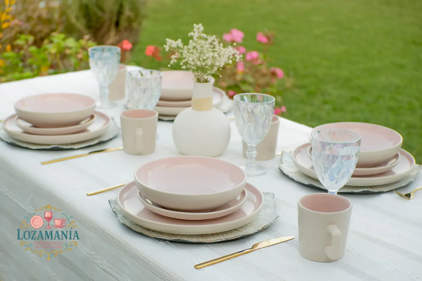 Set de Loza para 4 personas 16 piezas Rosa y Beige 11