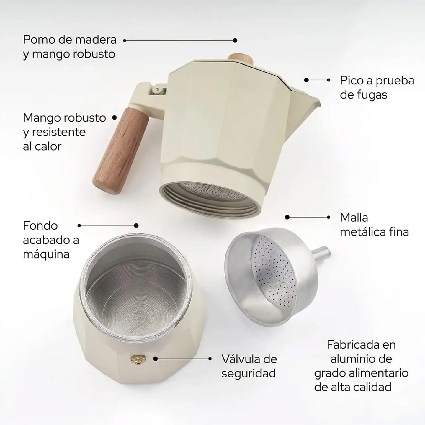 Cafetera Italiana de 6 tazas espresso Marfil 5