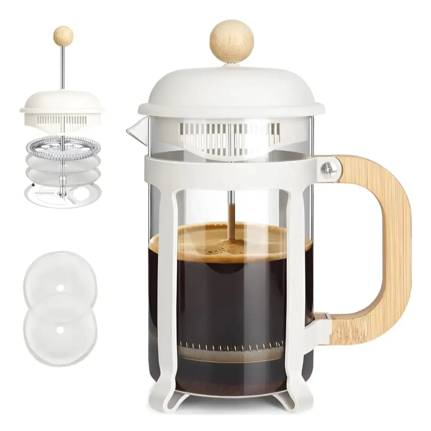 Prensa Francesa Blanco Marfil con Madera 800 ml - 350 ml 2