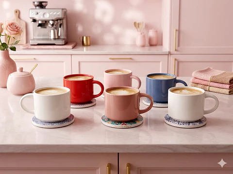 Set 6 Tazas + 6 posa tazas 250 ml Colores