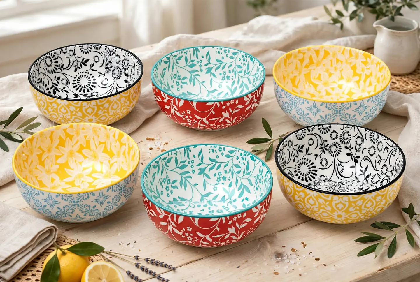 Set de 6 Cuencos, pocillos de Porcelana alta calidad 550 ml Colores 2