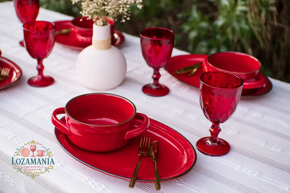 Set de Loza 4 personas 8 Piezas Turquesa y Rojo 11