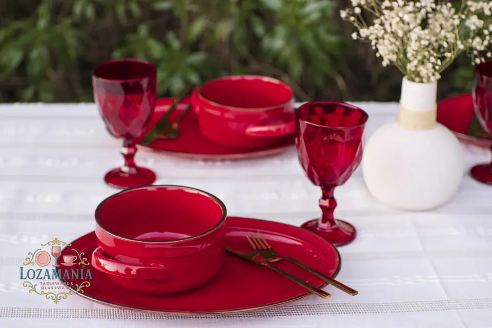 Set de Loza 4 personas 8 Piezas Turquesa y Rojo 12