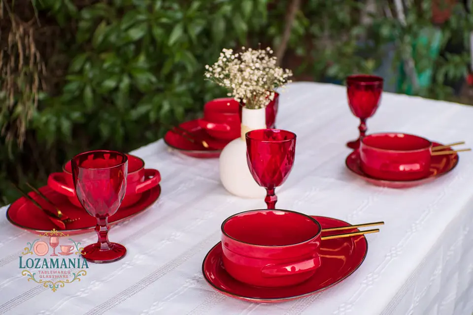 Set de Loza 4 personas 8 Piezas Turquesa y Rojo 13