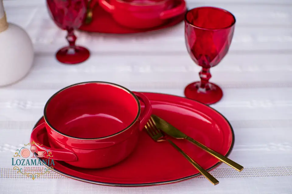 Set de Loza 4 personas 8 Piezas Turquesa y Rojo 14