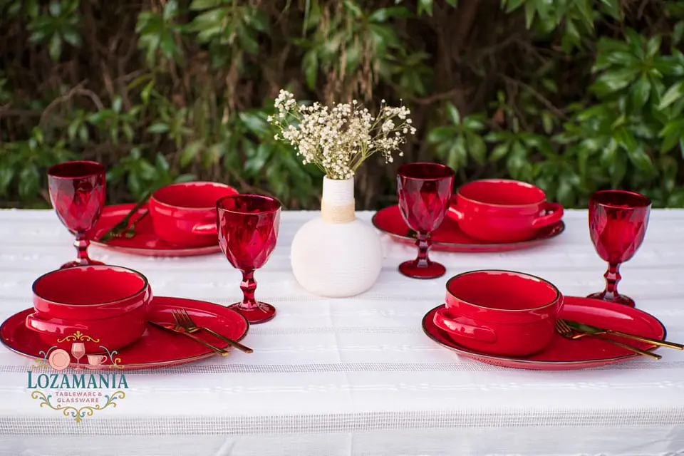 Set de Loza 4 personas 8 Piezas Turquesa y Rojo 15
