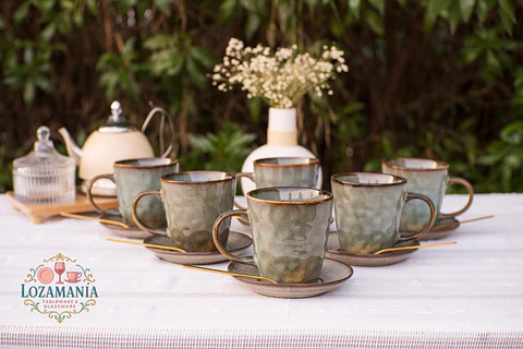 Set de 6 Tazas y platillos estilo Rústico "Bosque Nórdico"