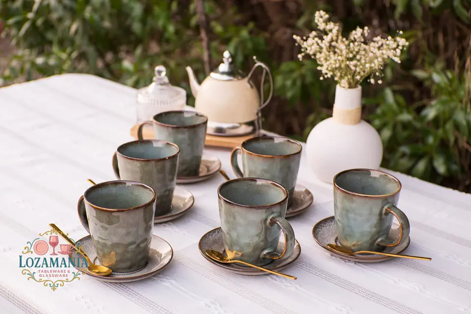 Set de 6 Tazas y platillos estilo Rústico 