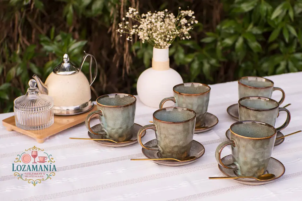 Set de 6 Tazas y platillos estilo Rústico 