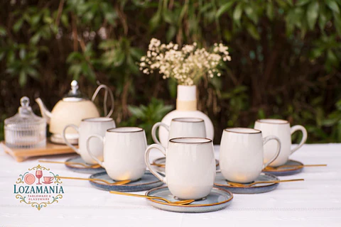 Set de 6 Tazas y platillos estilo Rústico "Perla Oval"