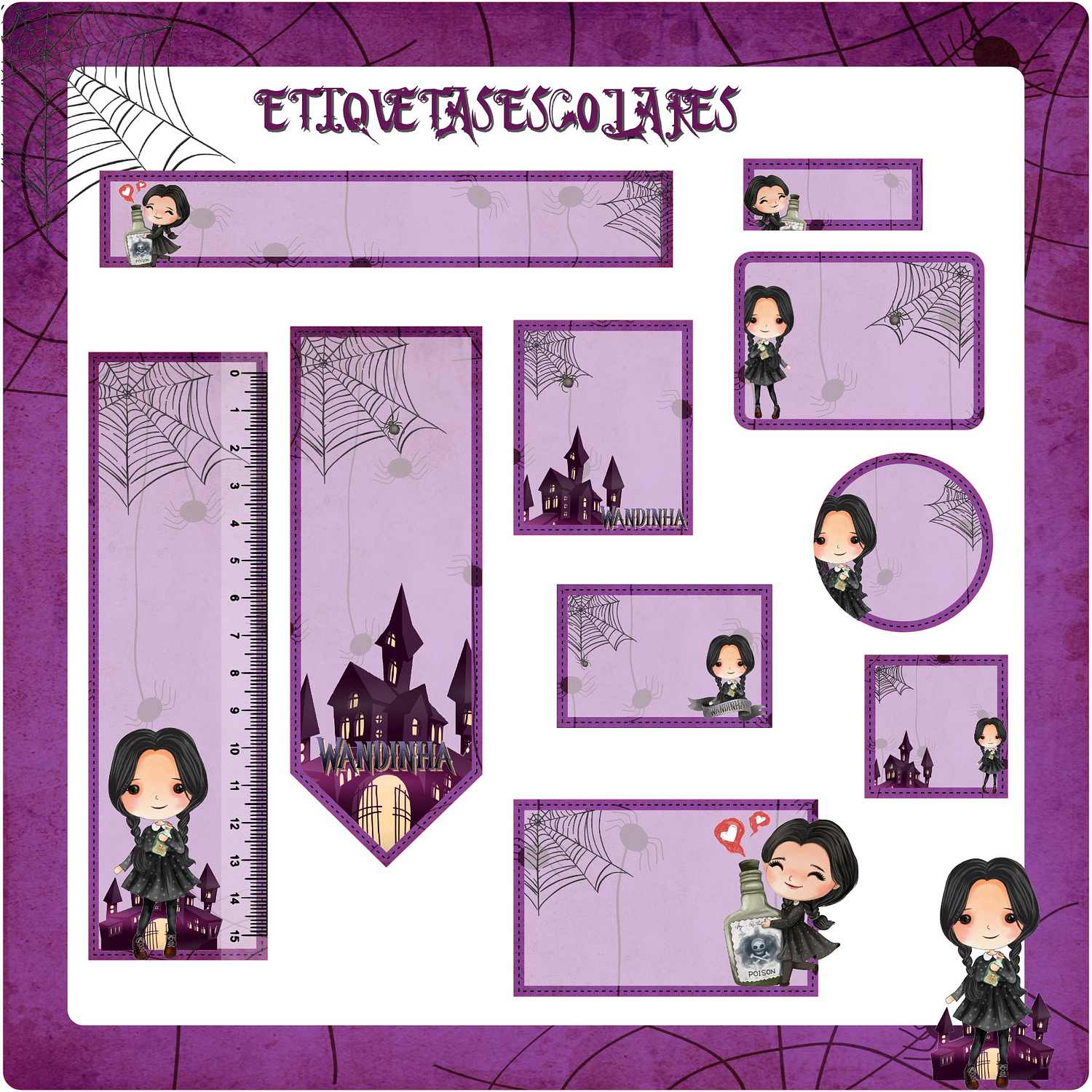 Arquivo de corte Etiqueta Escolar Wandinha 2 