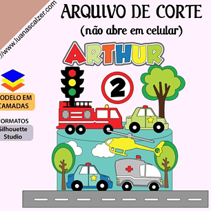 Arquivo de corte topo de bolo carrinhos 6