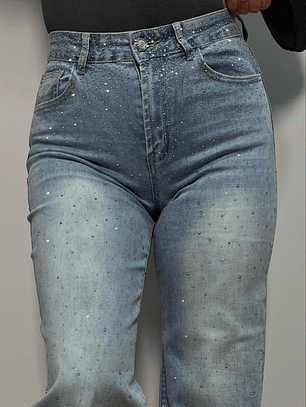 Jeans Wide Leg con Brillos Celeste