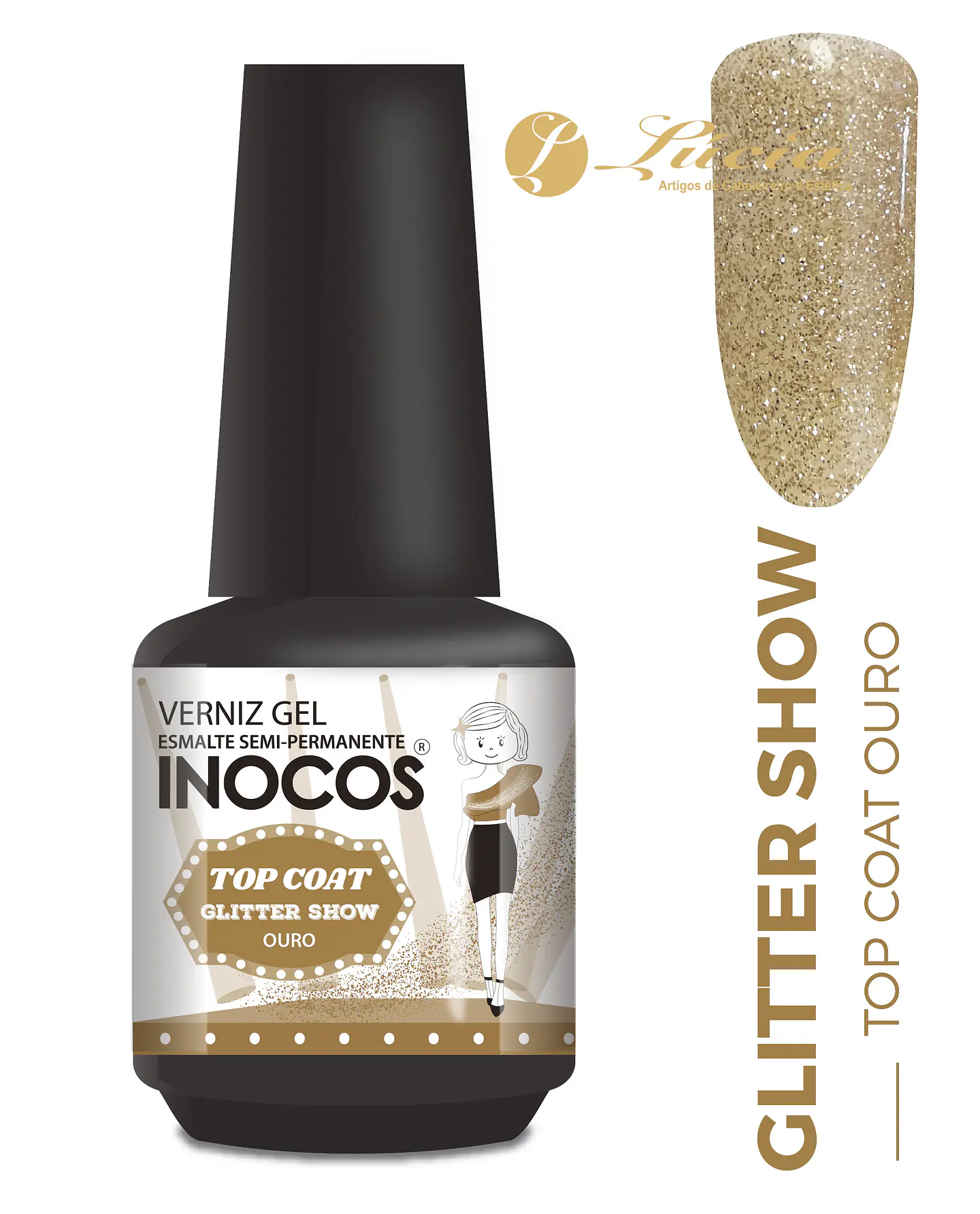 Inocos Top Coat Glitter Ouro 15ml 1