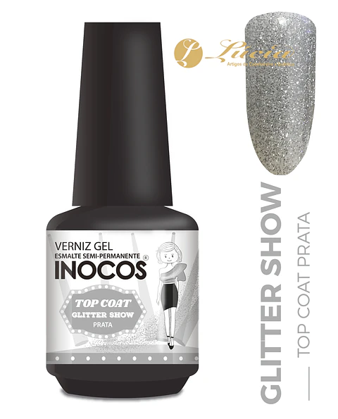 Inocos Top Coat Glitter Prata 15ml