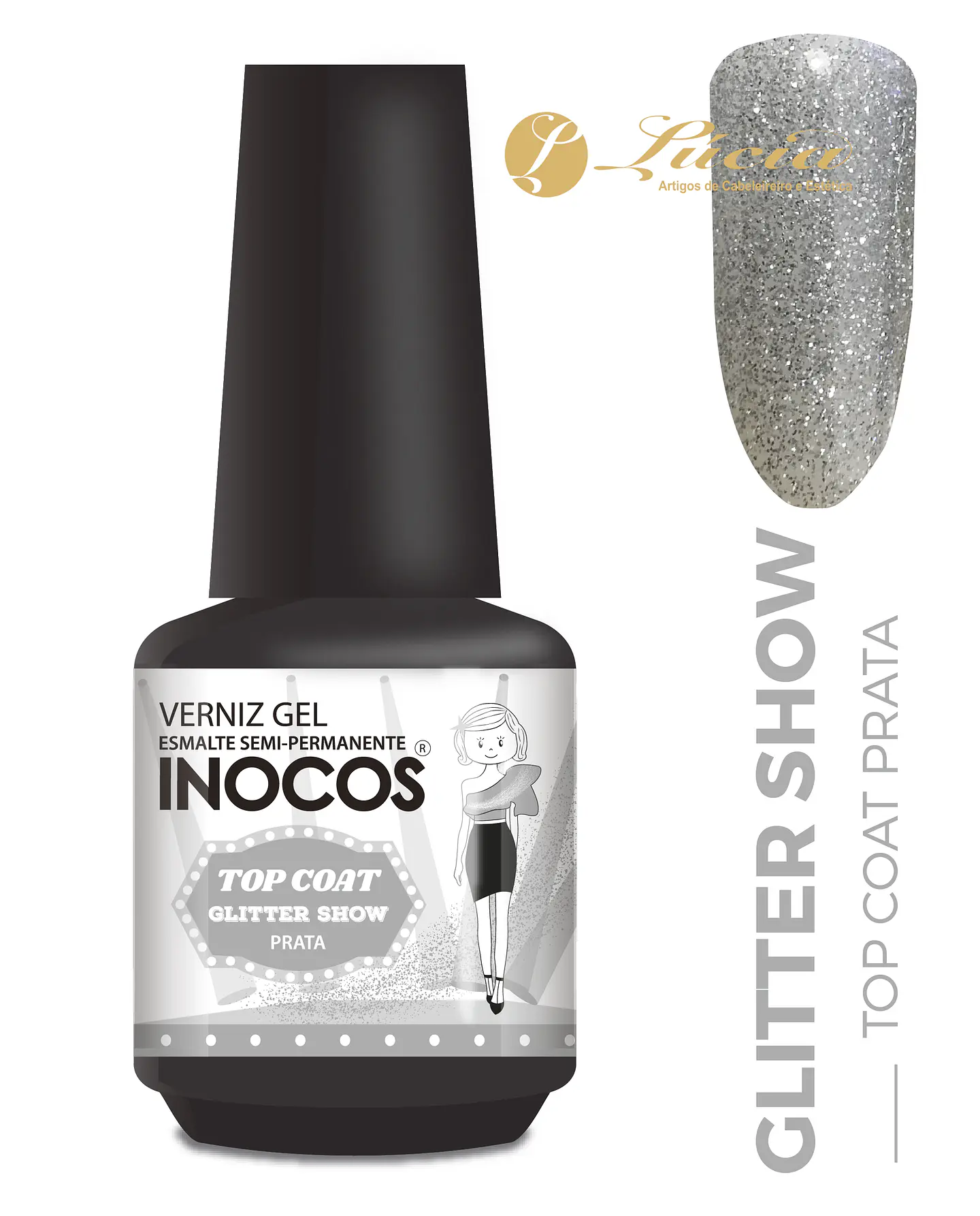 Inocos Top Coat Glitter Prata 15ml 1
