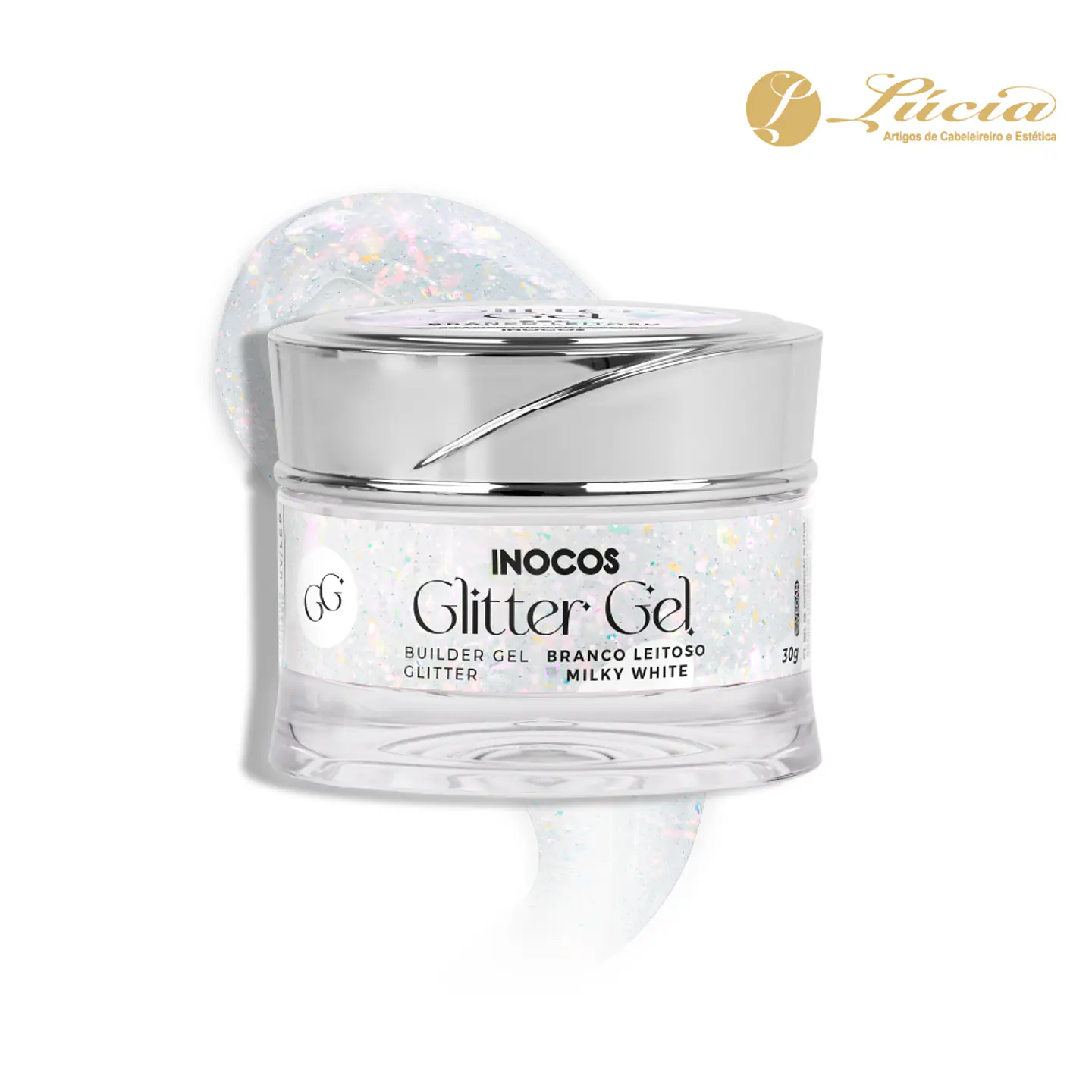 Inocos Glitter Gel Branco Leitoso com Glitter 30gr 1