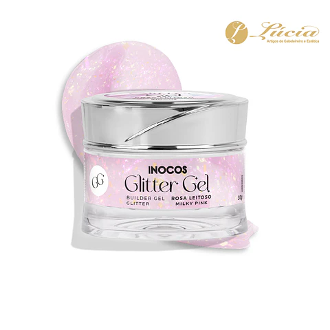 Inocos Glitter Gel Rosa Leitoso com Glitter 50gr
