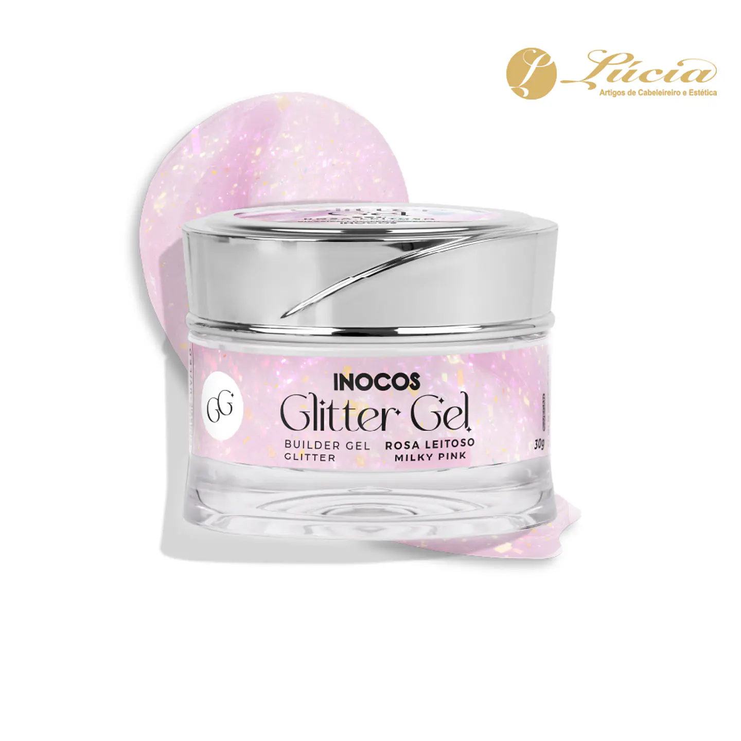 Inocos Glitter Gel Rosa Leitoso com Glitter 50gr 1