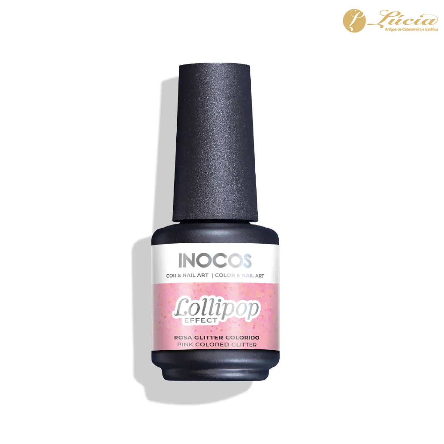 Inocos Verniz Gel Efeito Lollipop Rosa Glitter Colorido 1