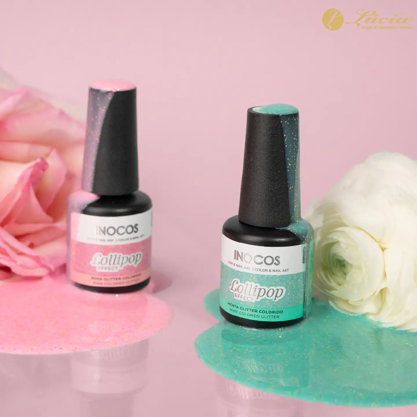 Inocos Verniz Gel Efeito Lollipop Menta Glitter Colorido 4
