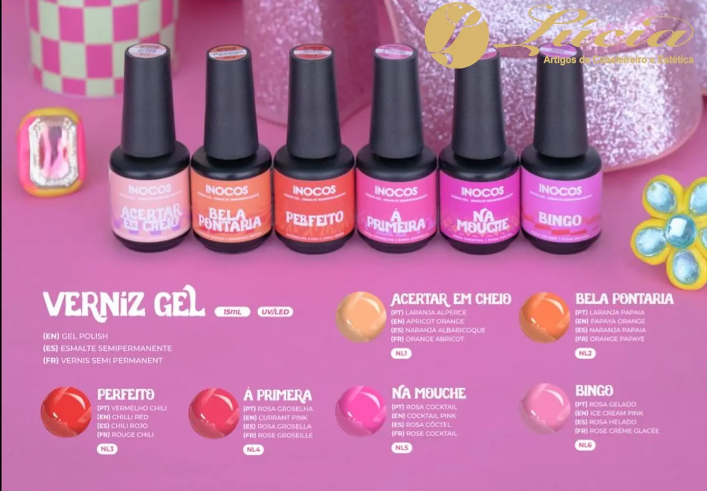 Coleção Inocos - Acertar em Cheio! 6 cores verniz gel 1