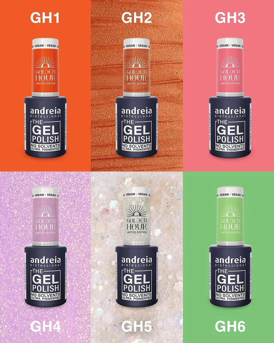 Andreia - Coleção Golden Hour - 6 cores v.gel OFERTA mini expositor 2