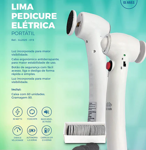 Lixa de Pedicure Elétrica Portátil